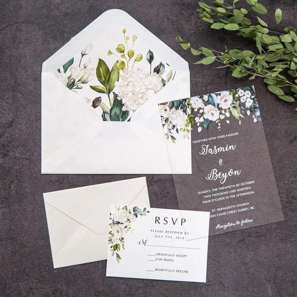 White Floral Acrylic Invitation
