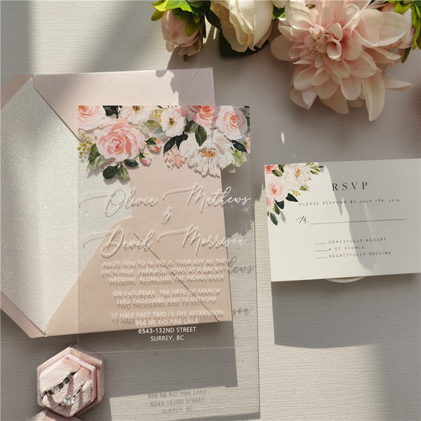 Romantic Blush Floral Acrylic Invitation