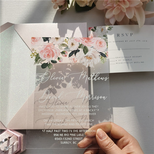 Romantic Blush Floral Acrylic Invitation