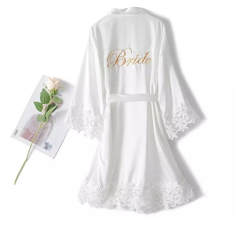 Deluxe Bridal Party Wedding Robe with Lace Trim