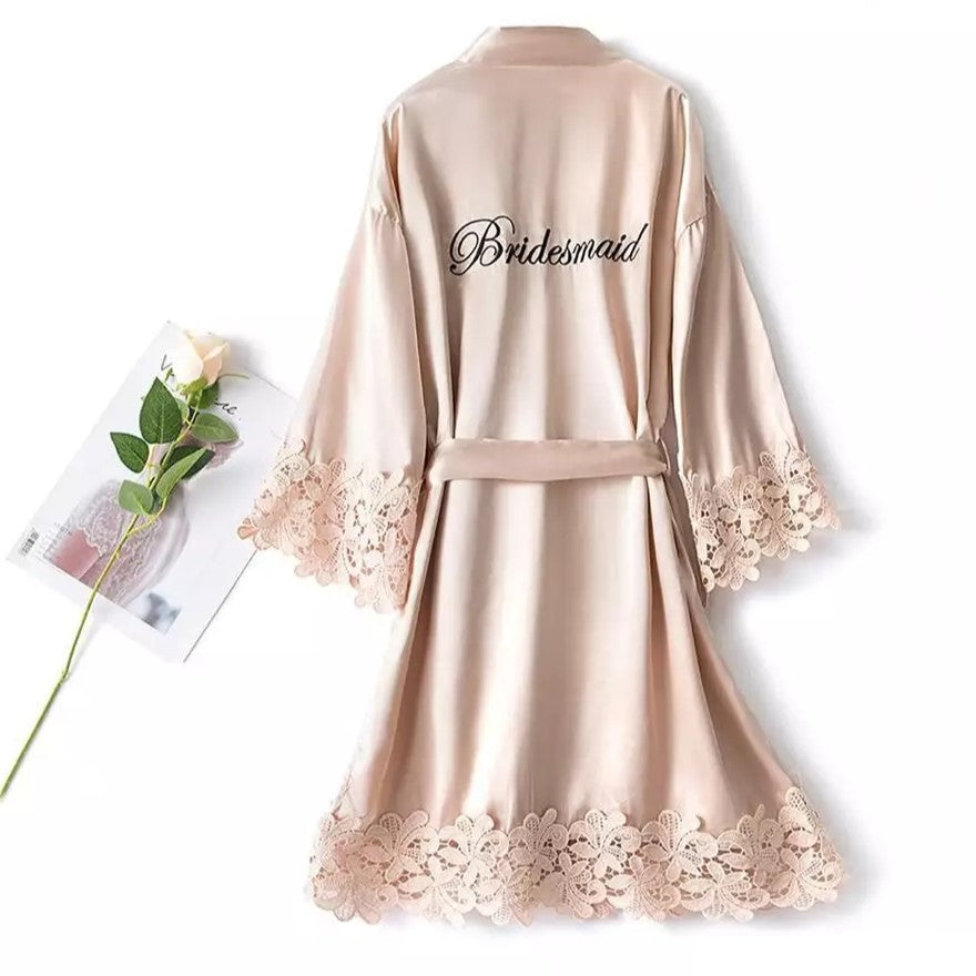 Deluxe Bridal Party Wedding Robe with Lace Trim