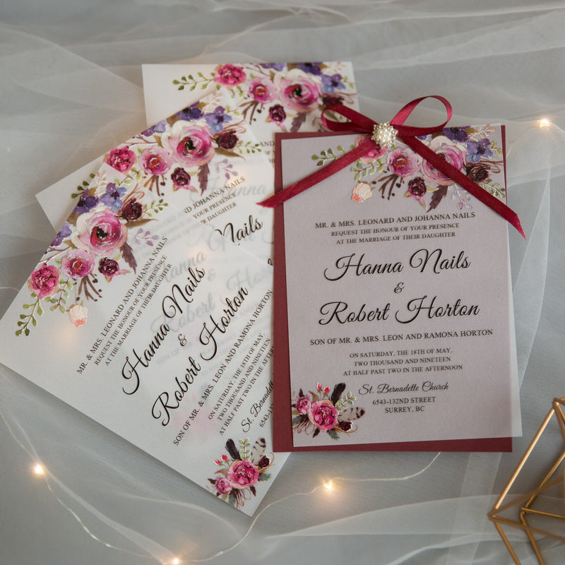 Pink & Purple Floral Flat Vellum Invitation