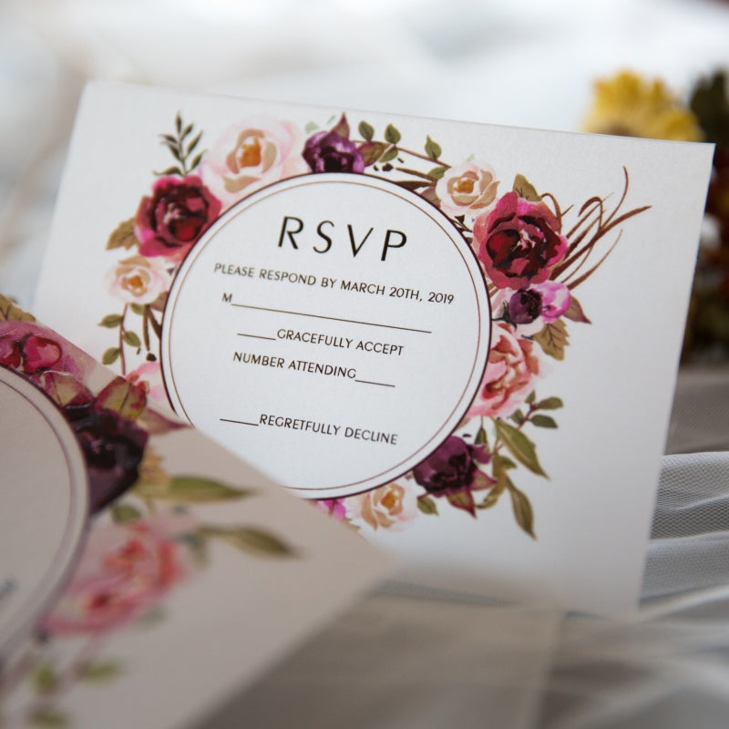 Burgundy Floral Boho Flat Vellum Invitation