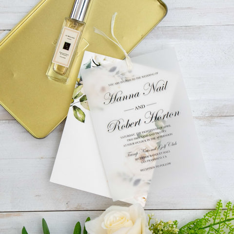 Elegant Ivory Floral Overlay Vellum Invitation