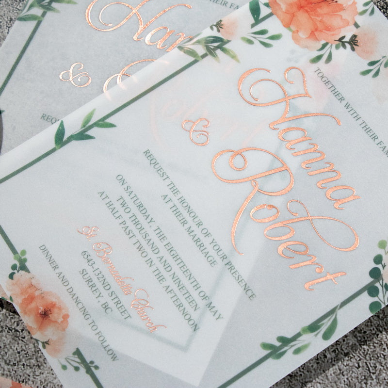 Peach Blossoms Foil Flat Vellum Invitation