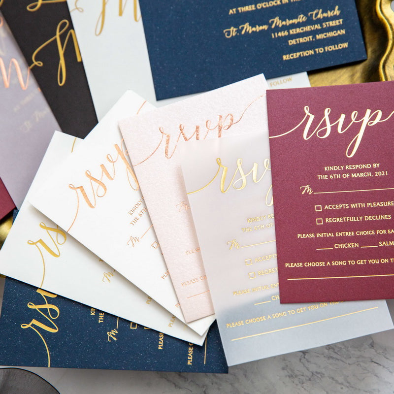 Modern Calligraphy Foil Flat Vellum Invitation