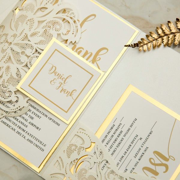 Luxury Lace Tri-fold Pocket Invitation (Ready 2 GO Set)