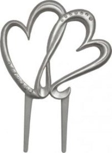 Two Hearts Cake Topper - silver