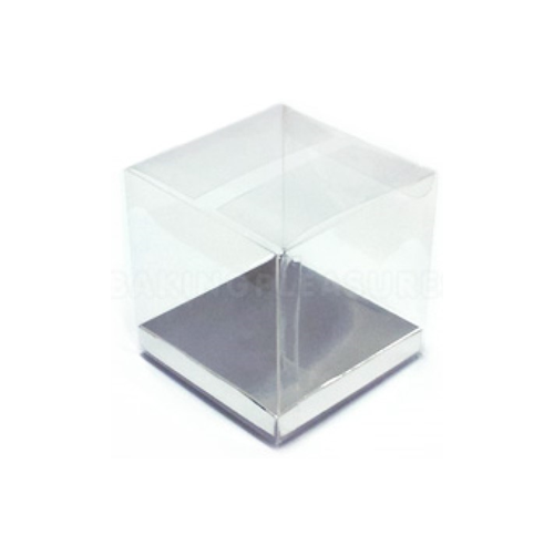 6cm Clear Cube Box Silver Base