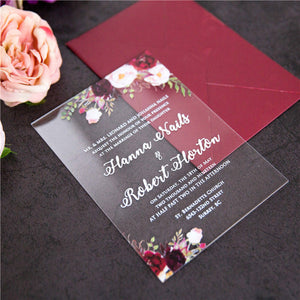 Colourful Burgundy Floral Acrylic Invitation