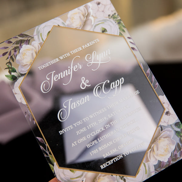 Romantic Lavender & White Floral Acrylic Invitation