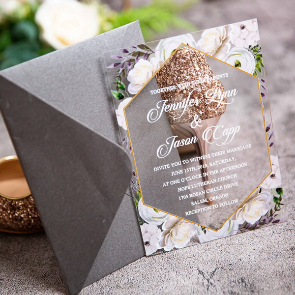 Romantic Lavender & White Floral Acrylic Invitation