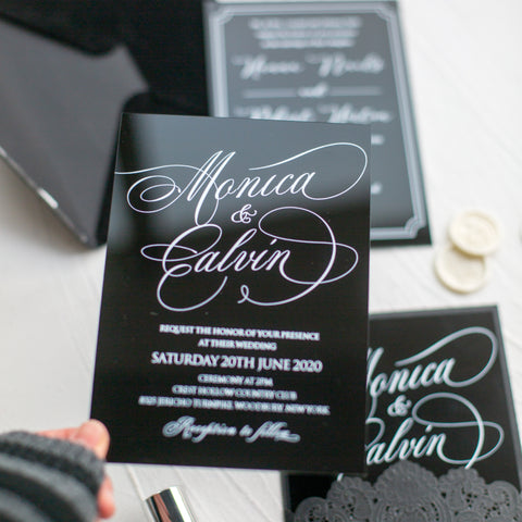 Elegant Calligraphy Black Acrylic Invitation