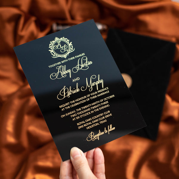 Luxury Monogram Black Acrylic Invitation