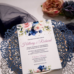 Blush & Navy Floral Invitation