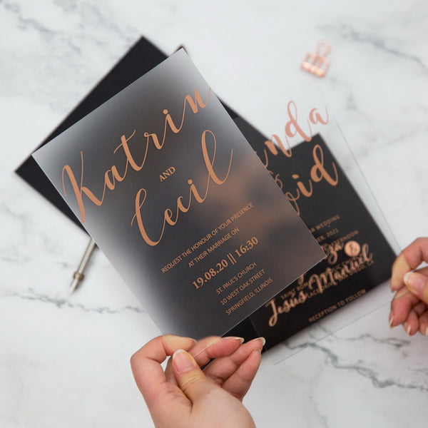 Modern Rose Gold Frosted Acrylic Invitation
