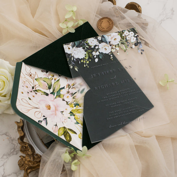 White Floral Greenery Frosted Acrylic Invitation