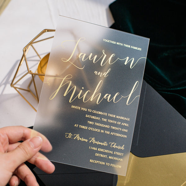 Modern Luxury Gold Calligraphy Frosted Acrylic Invitation