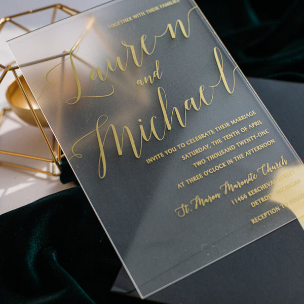 Modern Luxury Gold Calligraphy Frosted Acrylic Invitation