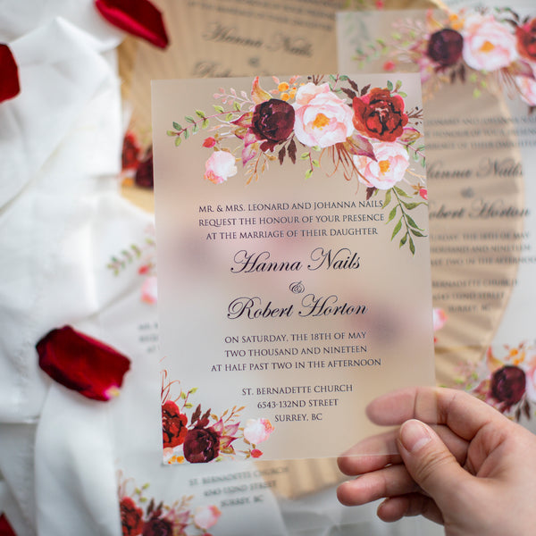 Romantic Floral Burgundy Frosted Acrylic Invitation