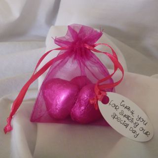 Chocolate Hearts Organza Bag with Swing Tag
