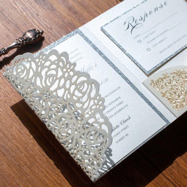 Rose Design Pocket Velvet Invitation