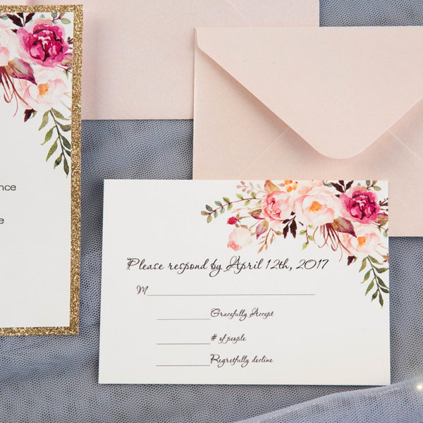 Classic Floral Tri-fold Pocket Invitation (Ready 2 GO Set)