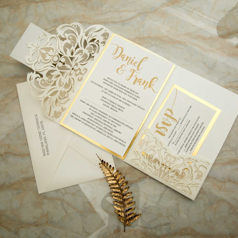 Luxury Lace Tri-fold Pocket Invitation (Ready 2 GO Set)