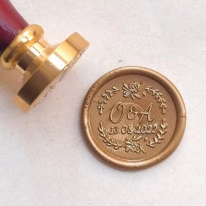 Floral Wreath Initials - Customised 25mm Wax Seal Stamp Head